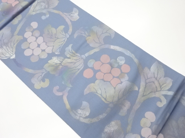 JAPANESE KIMONO / VINTAGE FUKURO OBI / SILK / WOVEN GRAPE ARABESQUE